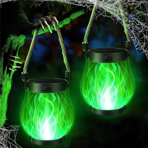 2 Pack Solar Lanterns Lights, Halloween Flickering Flame Garden Lights - Picture 8 of 8